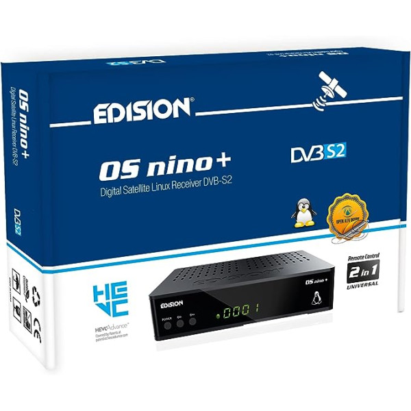 EDISION OS NINO+ Full HD Linux E2 Sat uztvērējs H.265/HEVC (1x DVB-S2, 2x USB, HDMI, LAN, Linux, karšu lasītājs, 1080p) [iepriekš ieprogrammēts Astra], 01-08-0016