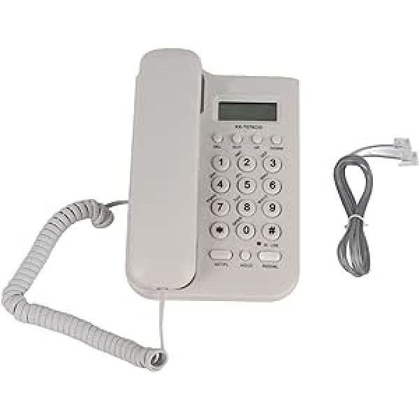 Corded Phone/Cord Phone, ASHATA LCD Display, Home Wired Desktop Telephone, Landline Telephone, FSK/DTMF, Simple Telephone, Hands-Free Calling, Analogue Phone for Home, Office, Hotel, etc. (White)