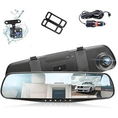 Automašīnas paneļu kamera, Full HD 1080P automašīnas DVR kamera, automašīnas 4,3 collu atpakaļskata spogulis, digitālais automašīnas braukšanas video ierakstītājs, divu objektīvu reģistrācijas videokamera