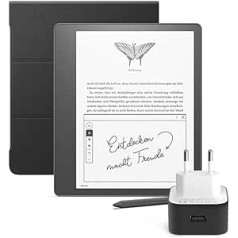 Amazon Essentials Bundle ar vienu Kindle Scribe (Schwarz) — 64 GB, Premium-Eingabestift, Amazon Klapplederhülle ar magnētisko iezīmi un Amazon Powerfast Ladegerät