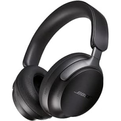 Bose QuietComfort Ultra bezvadu austiņas ar trokšņu slāpēšanu telpiskai skaņai, austiņas uz ausīm ar mikrofonu, akumulatora darbības laiks līdz 24 stundām, austiņas ar telpas skaņu, melnas