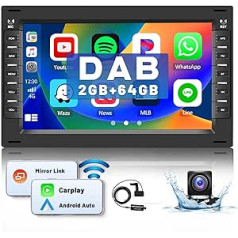 2 + 64 GB Hikity 7 collu IPS ekrāns DAB/DAB+ Android automašīnas radio ar navigācijas sistēmu priekš VW Polo Passat Skoda Sharan Jetta ar bezvadu Apple CarPlay Android automašīnas WiFi DAB RDS FM radio + atpakaļgaitas režīmu