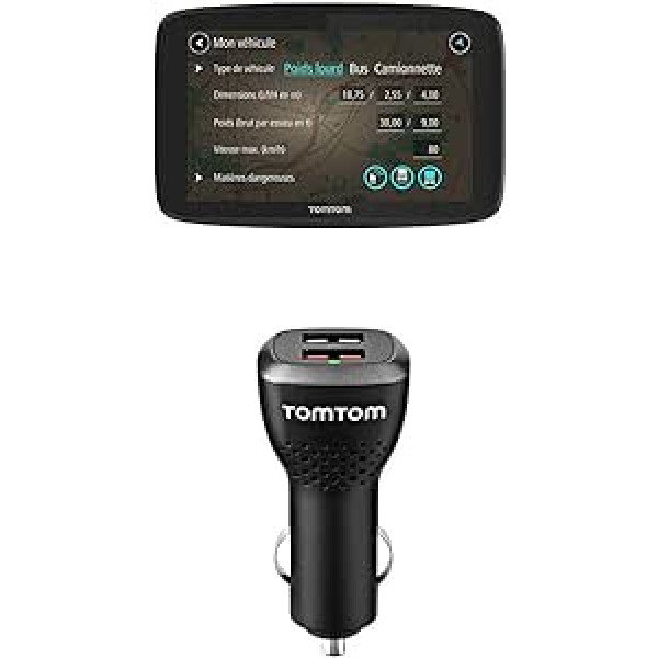 TomTom GO Professional 520 kravas automašīnas navigācijas ierīce (atjauninājumi, izmantojot Wi-Fi, 5 collas, viedtālruņa paziņojumi) + Dual USB automašīnas ātrā lādētājs (piemērots visiem TomTom satelīta navigācijas ierīcēm)