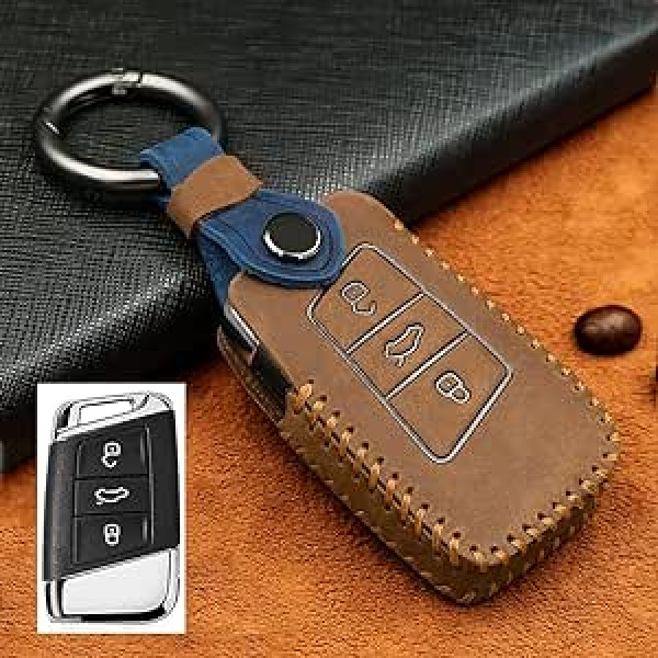 HIBEYO Smart Car Key Case Piemērots VW Protective Remote Control Key Case priekš Skoda Superb Kodiaq Magotan B5 Jetta A7 Touareg Key Case ar ādas atslēgu piekariņu B Brown