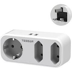 TESSAN ceļojumu adapteris Anglijai, adapteris Anglijai Vācija Spraudnis ar 2 USB, Travel Plug Type G Travel Adapter UK, 3 Way Socket Adapter England, UK Adapter uz ES, Adapter UK Euro Plug