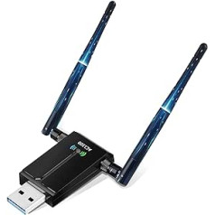 WLAN Stick for PC, 1300Mbps USB 3.0 WLAN Adapter PC 2.4GHz/5.8GHz Dual Band Internet Stick with 2 x 5dBi Antenna for PC/Desktop/Laptop, USB WLAN Stick Compatible with Windows 11/10/8/7/Vista/XP, Mac