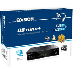 Edision OS NINO + Full HD Linux E2 Combo uztvērējs H.265 / HEVC (1x DVB-S2, 1x DVB-T2 / C, iebūvēts WLAN, iebūvēts Bluetooth, 2x USB, HDMI, LAN, Linux, karšu lasītājs) melns