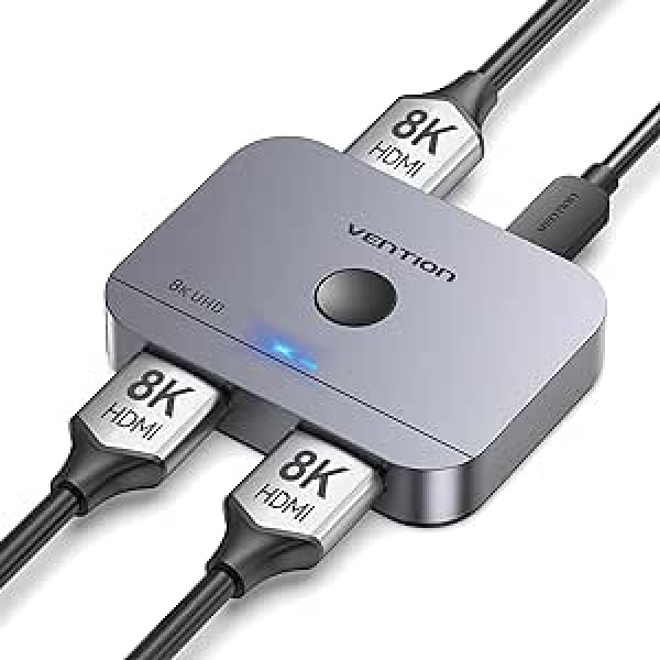 VENTION 8K HDMI Switch 2 in 1 Out Divvirzienu 8K@60Hz 4K@120Hz HDMI sadalītājs personālajam datoram, klēpjdatoram, MacBook, PS5/4/3, Xbox, TV Stick, TV, projektoram, monitoram