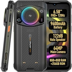 Ulefone ARMOR 21 Android 13 āra mobilais tālrunis bez līguma, Infinite Halo, 122 dB skaļākais skaļrunis, 9600 mAh akumulators, 64 MP + 24 MP, 16 GB + 256 GB, 6,58 collu FHD + 120 Hz, IP698