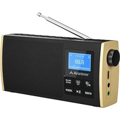 Avantree Soundbyte T pārnēsājams FM radio ar Bluetooth skaļruni, Bluetooth audio bezvadu austiņām, SD karšu lasītājs, uzlādējams un nomaināms 8 stundu akumulators, FM kanāla atmiņa