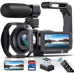 DREANNI videokamera 4K videokamera 48MP 60FPS WiFi 18X digitālā tālummaiņa ar IR nakts redzamības videologošanas kameru, 3,0 collu IPS skārienekrāna YouTube kamera ar rokas stabilizatoru, SD karte, tālvadības pults