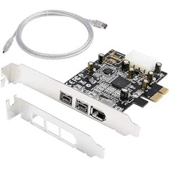 QNINE Firewire karte, 1394B Firewire adaptera 3 ports, divi 1394B porti un viens 1394A ports, TI mikroshēma, ar zema profila turētāju un Firewire kabeli, HD DV HDV video ierakstīšanas karte operētājsistēmai Windows 10