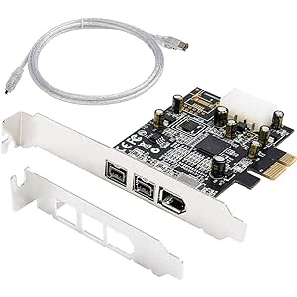 QNINE Firewire karte, 1394B Firewire adaptera 3 ports, divi 1394B porti un viens 1394A ports, TI mikroshēma, ar zema profila turētāju un Firewire kabeli, HD DV HDV video ierakstīšanas karte operētājsistēmai Windows 10