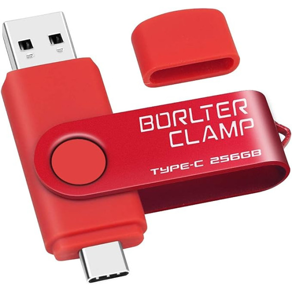 Type C USB Stick 256GB, BorlterClamp 2 in 1 OTG Memory Stick USB 3.0 Double Port USB C Flash Drive for Android Smartphone Samsung S10/S9/S8, Huawei, Tablets and Computers (Red)