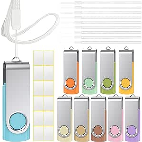 USB Sticks 2GB Memory Stick Pack of 10 Uflatek USB 2.0 Memory Stick Morandi Mixed Colour Flash Drive Rotate USB Flash Drive Colourful Thumb Drive External Data Stick with Blank Sticker Lanyard