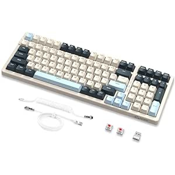 MAMBASNAKE K8 krāsaina mehāniskā 3 režīmu tastatūra, 2,4 G bezvadu Bluetooth spēļu tastatūra ar satītu kabeli, 19RGB fona apgaismojums, karstās maiņas sarkanais slēdzis klēpjdatoram, personālajam datoram, Mac — Blueberry