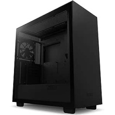 NZXT H7 — CM-H71BB-01 — ATX Mid Tower datora spēļu futrālis — Priekšējais I/O USB Type-C ports — Ātri atbrīvojams rūdīta stikla sānu panelis — melns