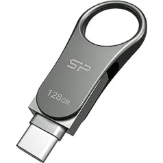 Silicon Power 128GB USB zibatmiņas disks, 360° grozāms atgriezenisks C tipa savienotājs un USB 3.1. Izstrādāts atslēgu piekariņš. Ūdens un vibrācijas izturīgs. Datu dublēšana un atjaunošana, AES 256 bitu šifrēšana