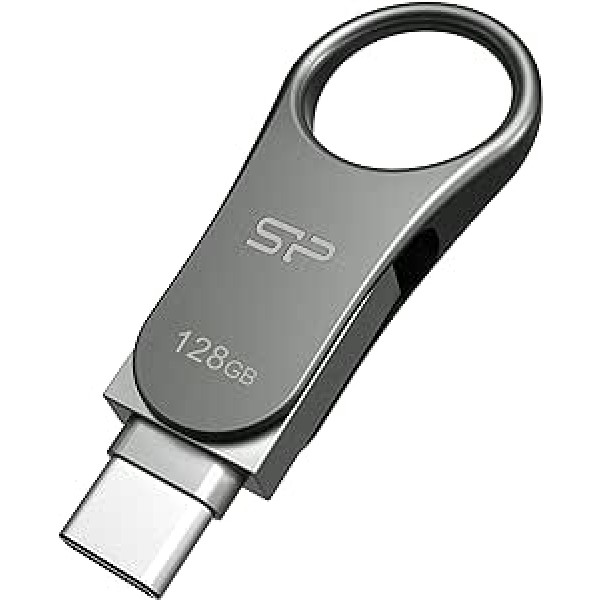 Silicon Power 128GB USB Flash Drive, 360° Swivel Reversible Connector Type C and USB 3.1 . Keychain designed. Water and vibration proof. Data Backup and restore, AES 256-bit encryption