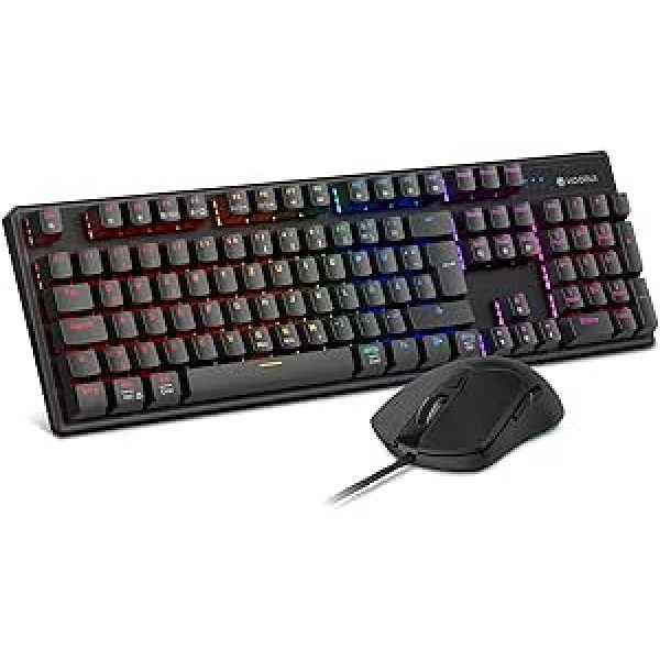 KOORUI Gaming Keyboard Mouse Set, Mechanical Mouse Keyboard Set, DE QWERTZ Layout, 12 Function Keys, USB Ergonomic Keyboard and Mouse with 6 Buttons, 3200 DPI for Win, MacOS, Linux Red Switch