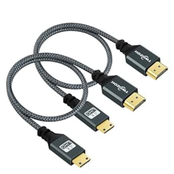 Twozoh Mini HDMI–HDMI kabelis 2 m komplekts ar 2 neilona pīts HDMI–mini HDMI Atbalsta 3D/4K @ 60Hz, 18Gbit/s/2160P/1080P Nikon/Canon DSLR, videokamerai, klēpjdatoram, planšetdatoram un grafikas/video kartei