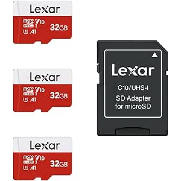 Lexar Micro SD karte 32 GB 3 atmiņas karšu komplekts Micro SD ar SD adapteri, lasīšanas ātrums līdz 100 MB/s, UHS-I, U1, A1, V10, C10, microSDHC atmiņas karte