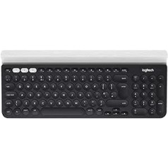 Logitech K780 bezvadu tastatūra, Bluetooth un 2,4 GHz savienojums, vairāku ierīču un Easy-Switch funkcija Integrēts turētājs, PC/Mac/planšetdators/viedtālrunis, Lielbritānijas QWERTY izkārtojums – tumši pelēks/balts