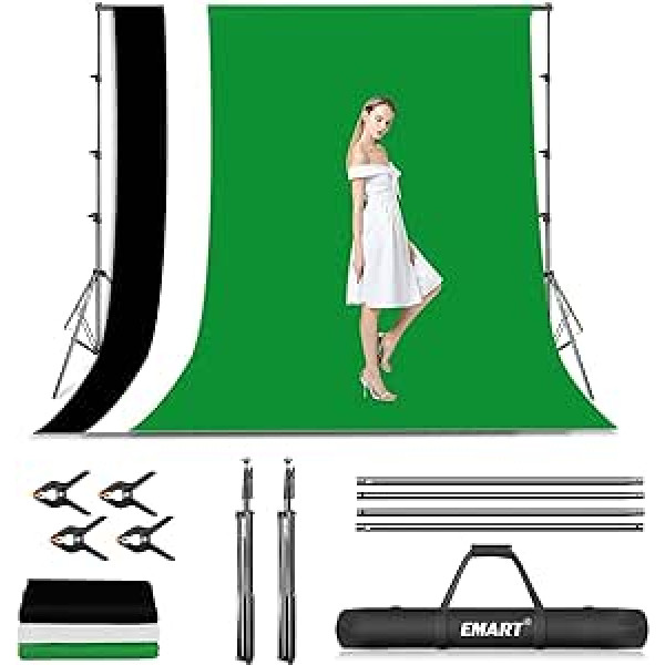 EMART Background System with Fabric, Professional Photo Studio Set 2.6 x 3 m Photo Background Stand Set with Photo Background and 4 Spring Clips for Photography, Video Recording YouTube