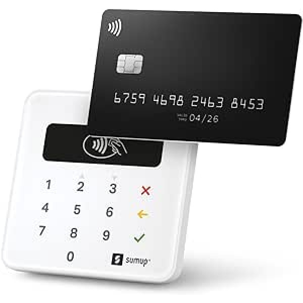 SumUp Air mobiles Kartenterminal zum bargeldlosen Bezahlen mit EC Karte, Kredītkarte Apple & Google Pay und mehr - NFC RFID Geldkartenleser - Praktischer Credit Card Reader - Kontakti Kartenzahlung