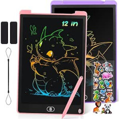 Enloffi 2 Pack LCD rakstāmdēlis 12 collu ekrāna rakstīšanas planšetdators bērniem Krāsains zīmēšanas planšetdators ar bloķēšanas un dzēšanas funkciju Grafiskā planšetdatora izglītojoša rotaļlieta maziem bērniem 3-10, violeta + rozā