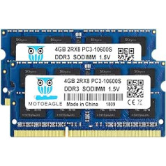 8 GB komplekts (2 x 4 GB) DDR3 1333 MHz PC3 10600S 4 GB SODIMM 204 kontaktu bez ECC 1,5 V CL9 2Rx8 divu rangu piezīmjdatora atmiņa