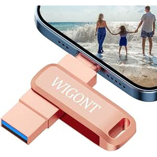 WIGONT USB zibatmiņa priekš iPhone, ārējā atmiņa, USB zibatmiņa 64 GB, USB zibatmiņa citu fotoattēlu un video glabāšanai. 3-in-1 iPhone USB zibatmiņa iPhone/iPad/PC, komplektā ar C tipa kabeli