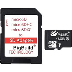 BigBuild tehnoloģija 16 GB īpaši ātra 80 MB/s MicroSDHC atmiņas karte, kas saderīga ar Alcatel 1B, 1L, 1L Pro, 1SE, 7, Tetra Mobile