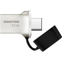 Gigastone Z50 32GB USB 3.2 Gen1 Flash Drive, Type C OTG USB-C Dual Interface Metal Silver Memory Stick, Reliable Performance & Durable, USB 2.0 / USB 3.0 / USB 3.1 Interface Compatible