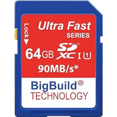 BigBuild Technology 64 GB īpaši ātra 90 MB/s atmiņas karte Ricoh GR II, Ricoh GR III kameras klase 10 SDXC