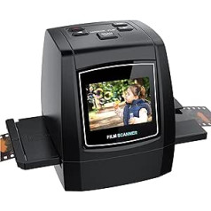 Digitālais filmu un diapozitīvu skeneris, pārveido 35 mm, 126, 110, Super8 un 8 mm filmu negatīvus un slaidus 22 MP JPEG attēlos, 2,4 collu LCD displejs