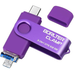 512 GB USB zibatmiņa 3 in1 Android tālruņiem, BorlterClamp OTG USB 3.0 zibatmiņas disks ar 3 USB pieslēgvietām (C tipa USB/microUSB/USB-A) Samsung Galaxy, klēpjdatoriem un citiem (violeta)
