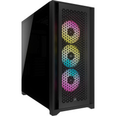 Corsair iCUE 5000D RGB gaisa plūsmas vidējā torņa korpuss, 3 × AF120 RGB Elite ventilatori — iCUE Lighting Node PRO apgaismojuma vadība — augstas gaisa plūsmas konstrukcija — melns