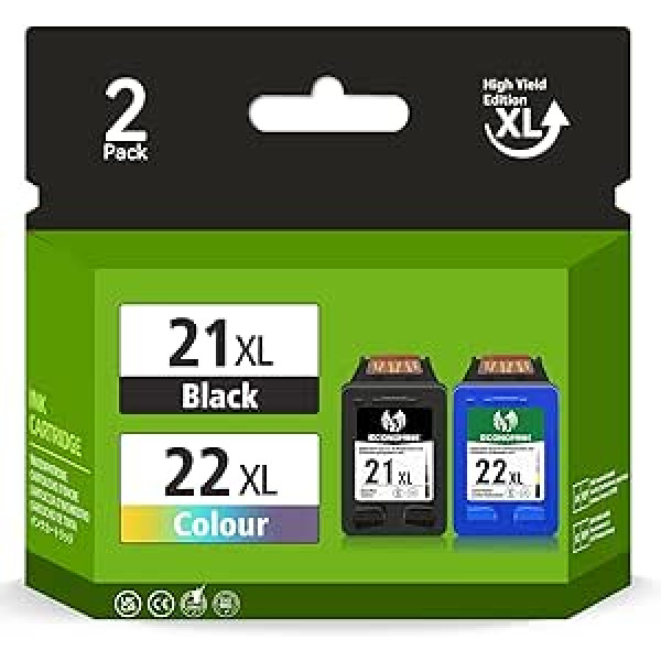 Economink 21XL 22XL melns un krāsains saderīgs ar HP 21 22 XL printeru kasetnēm Multipack DeskJet F2280 F380 F2180 F4180 F370 F375 F4100 D2360 F2224 PSC 1410 1440 Office 5403