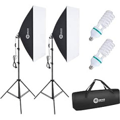 OMBAR Softbox komplekts fotostudija 2 x 50 x 70 cm, profesionāla fotografēšana ar 2 x 135 W 5500 K E27 dienasgaismas lampu un soma studijas portretiem, video ierakstīšanai, modes fotogrāfijām