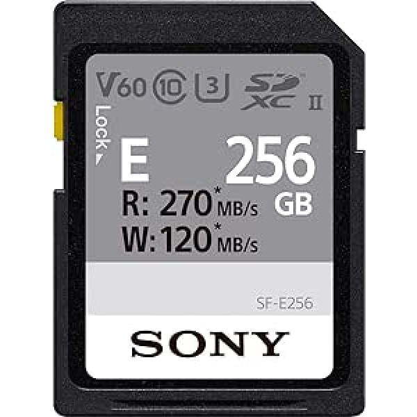 Sony SFE256 256GB SF-E Series UHS-II U3 V60 SDXC Memory Card - Read Speed: 270MB/s, Write Speed: 120MB/s