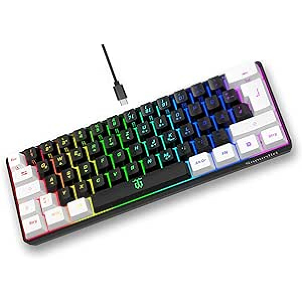 Snpurdiri 60% Wired Gaming Keyboard, Small Portable Compact RGB Keyboard for PC, Mac, Office, Gaming (61 Keys, German Alphabet, White-Black)