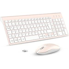 cimetech bezvadu tastatūras peles komplekts, 2,4 G ultraslim pilna izmēra bezvadu tastatūra ar bezvadu peli, QWERTZ vācu izkārtojums, 10 m diapazons, personālajam datoram, galddatoram, piezīmjdatoram, klēpjdatoram, Windows, (rožu kvarca)