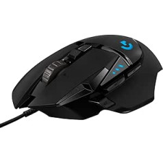 Logitech G502 HERO spēļu pele (ar HERO sensoru, RGB, 16 000 DPI, 11 programmējamām pogām, klēpjdatora un personālā datora pele, 5 pielāgojami svari, līdzsvara regulēšana, vācu iepakojums) melna