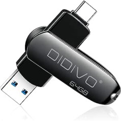 DIDIVO USB C Stick 64 GB USB C Flash Drive 2 in 1 USB 3.0 Type C Memory Stick OTG USB Stick Pen Drive External Memory for USB-C Smartphones, Tablets, New MacBook, Laptops, PC (64 GB, Black)