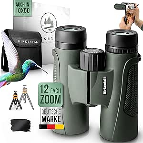 Birkental Binoculars Adult 12 x 42 Including Accessories Beginners and Professional HD Zoom, Waterproof, Lightweight, Compact, Also for Glasses Wearers, Wide Field of View, Hunting, Bird Watching,