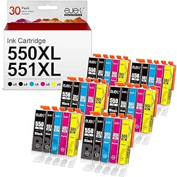 ejet 30-Pack 550XL 551XL saderīgas tintes kasetnes, Canon PGI-550, CLI-551 nomaiņa, izmantošanai ar Canon PIXMA IP7250, IP8750, MX925, MG5650, IX6850, MG5650, IX6850, MG5650, IX6850, MG5650, IX6850, 5, 5MG, 5, 5MG (Iepakojumā 30 )