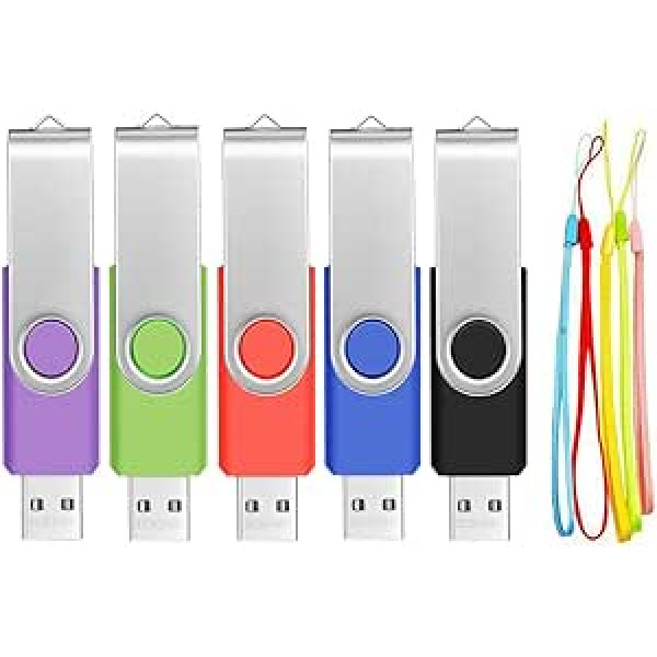 FEBNISCTE 5pcs 2GB Mix Color Swivel Design USB 2.0 Pendrive Memory Stick