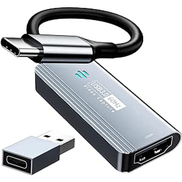 Papeaso video tveršanas karte, HDMI uz USB C 3.0 uztveršanas karte, 1080P 60 kadri/s video uztveršanas ierīce straumēšanai, mācībām, spēlēm, video konferencēm vai tiešraidei