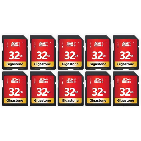 Gigastone 32GB SDHC Memory Card 10 Pack UHS-I U1 Class 10 up to 80MB/s for Canon Sony Nikon Olympus PC Digital Camera